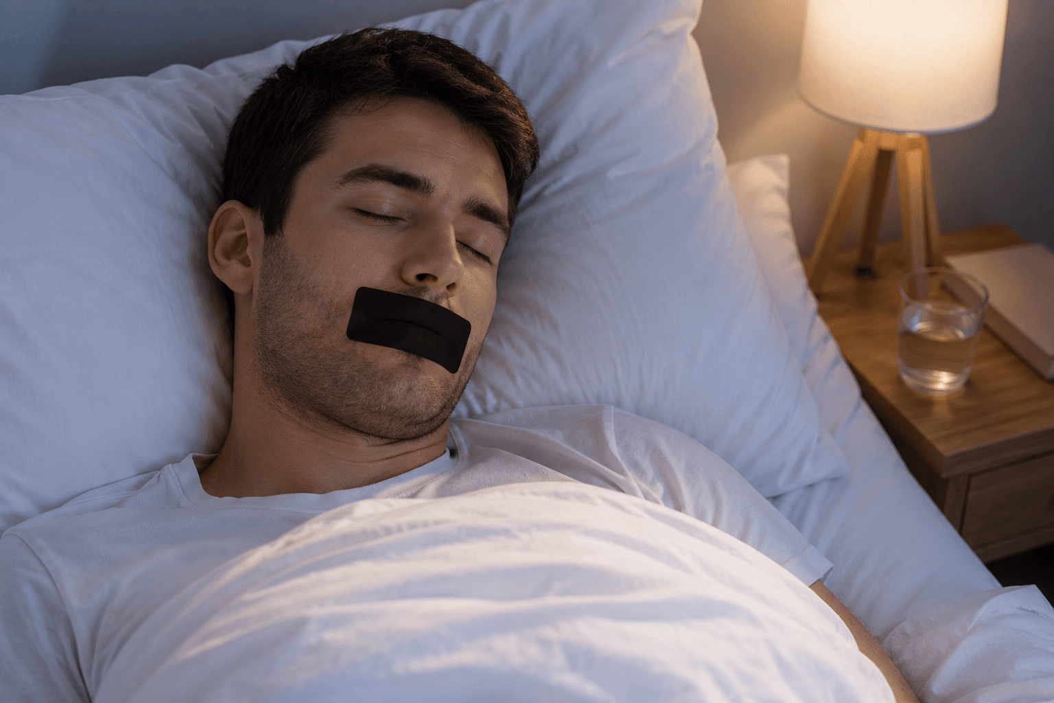 Homme dormant avec le mouth tape