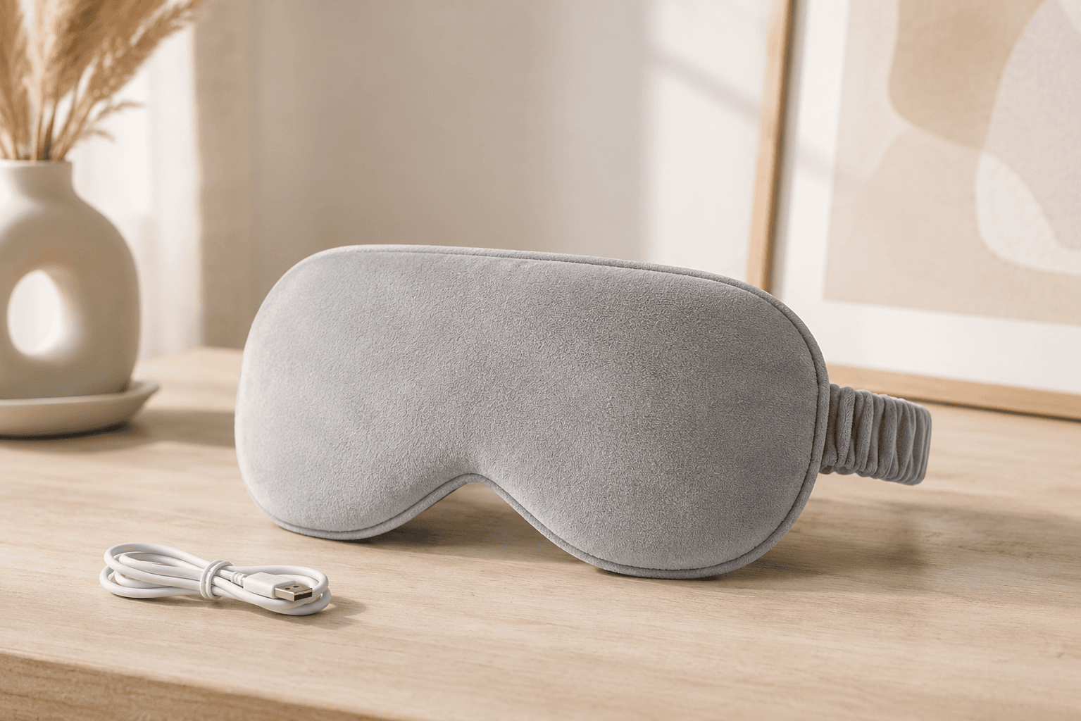 Masque chauffant gris sur table